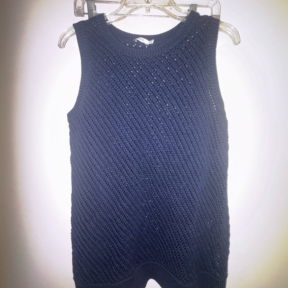 VINCE Mesh Stitched Black Sleeveless Sweater Knit Long Tank Top Tunic M $225